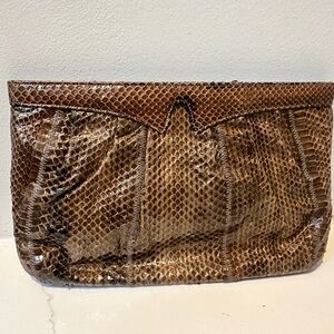 Supreme Vintage Brown Embossed Snakeskin clutch with shoulder strap